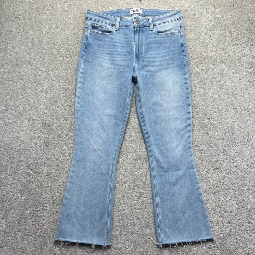 PAIGE Colette Crop Flare Jeans Womens 31 Blue Light Wash Denim Stretch High Rise